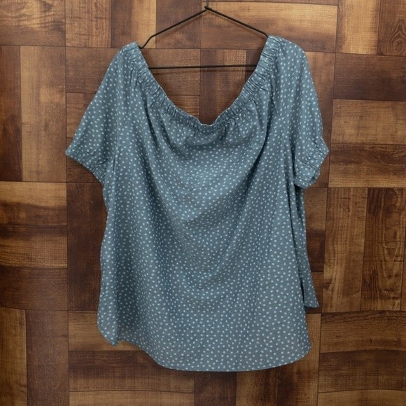 Canda C&A Off The Shoulder Blouse Top Blue Printed Size  XL/ 44 - Picture 2 of 10